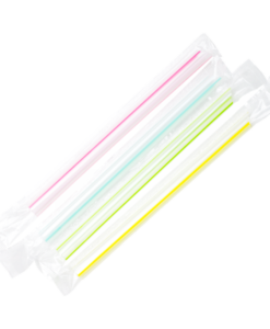 Karat 7.5'' Boba Straws (10mm) Poly Wrapped - Mixed Striped Colors - 2,000 ct, C9002s