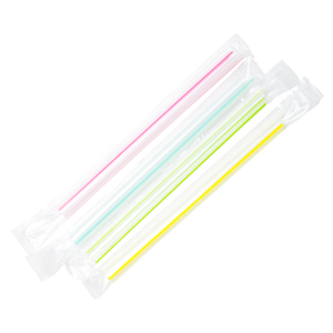 Karat 7.5'' Boba Straws (10mm) Poly Wrapped - Mixed Striped Colors - 2,000 ct, C9002s