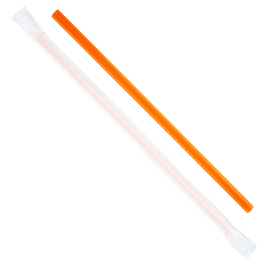 Karat 9'' Giant Straws (8mm) Poly Wrapped - Orange - 2,500 ct