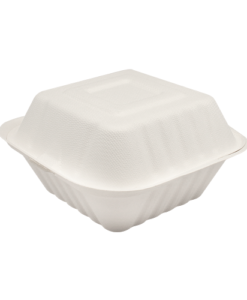 KE-BHC66-1C-Karat Earth 6''x6'' Compostable Bagasse Hinged Containers - 500 ct