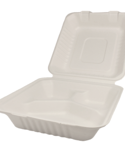 Karat Earth 8''x8'' Compostable Bagasse Hinged Containers - 3 Compartments - 200 ct