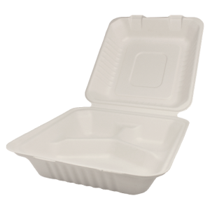 Karat Earth 8''x8'' Compostable Bagasse Hinged Containers - 3 Compartments - 200 ct