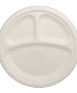Karat Earth 9'' Compostable Bagasse Round Plates - 3 Compartments - 500 ct