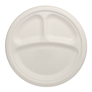 Karat Earth 9'' Compostable Bagasse Round Plates - 3 Compartments - 500 ct