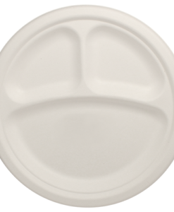 KE-BPR10-3C-Karat Earth 10'' Compostable Bagasse Round Plates - 3 Compartments - 500 ct