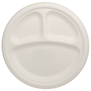 KE-BPR10-3C-Karat Earth 10'' Compostable Bagasse Round Plates - 3 Compartments - 500 ct