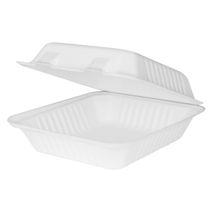 KE-BHC88-1C-Karat Earth 8'' x 8'' Compostable Bagasse Hinged Containers, Natural - 200 ct